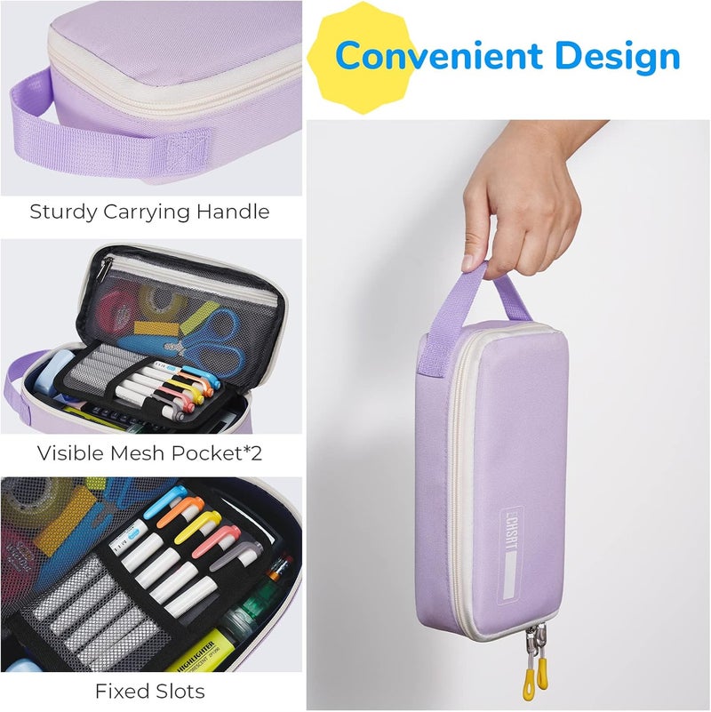 ECHSRT Pencil Case for Men Women, Large Pen Bag for Adults, Portable Pencil Pouch Aesthetic with Handle, Zipper Cases for Office Organizer Purple for Girls - Image 5